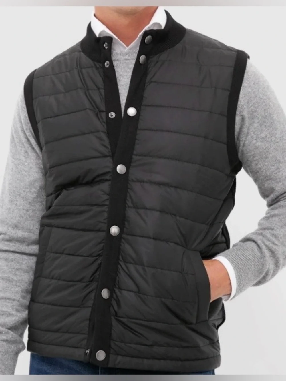 Barbour Mens Black Essential Gilet Quilted Snap Button Front Vest Jacket Size XL